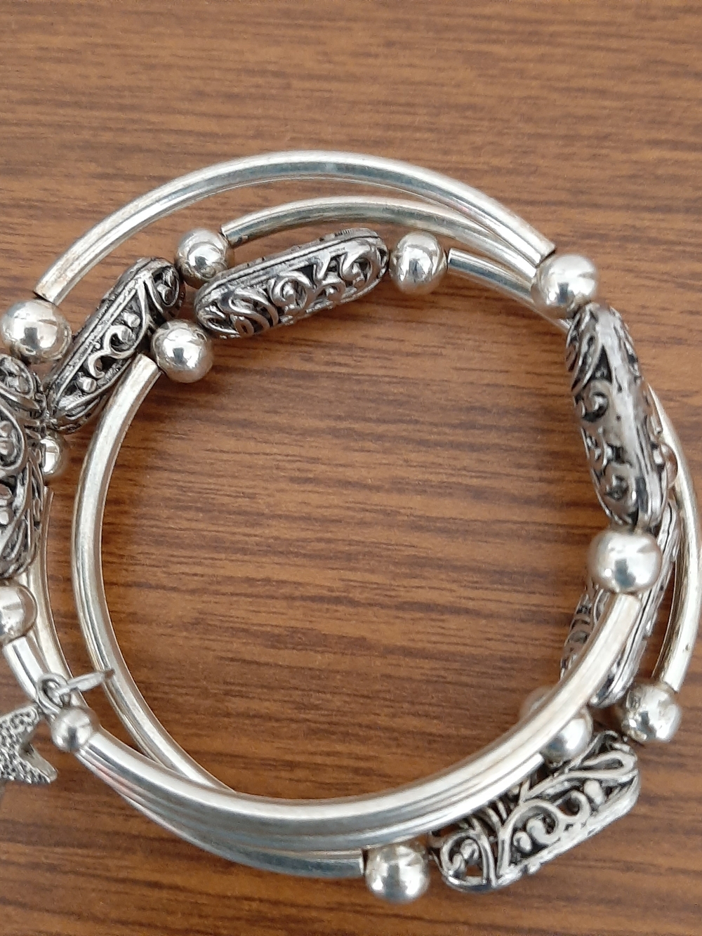 Silver Filigree Wraparound Bangle Bracelet - Silver